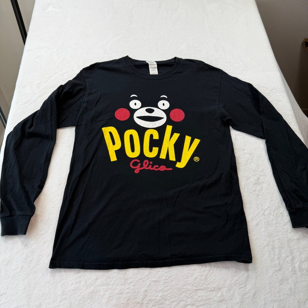 Gildan Pocky Glico Graphic Shirt Mens Medium Black Good Long Sleeve Cotton